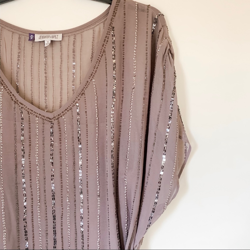 Lilac Embellished Sheer Blouse (w/Tank)